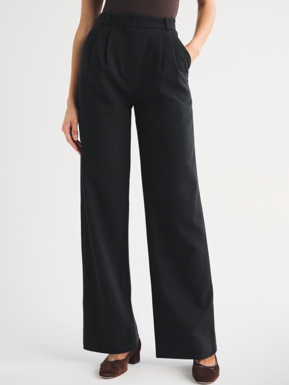 Abercrombie Curve Love Sloane Tailored Wide Leg Pant in Black Size 31 Short